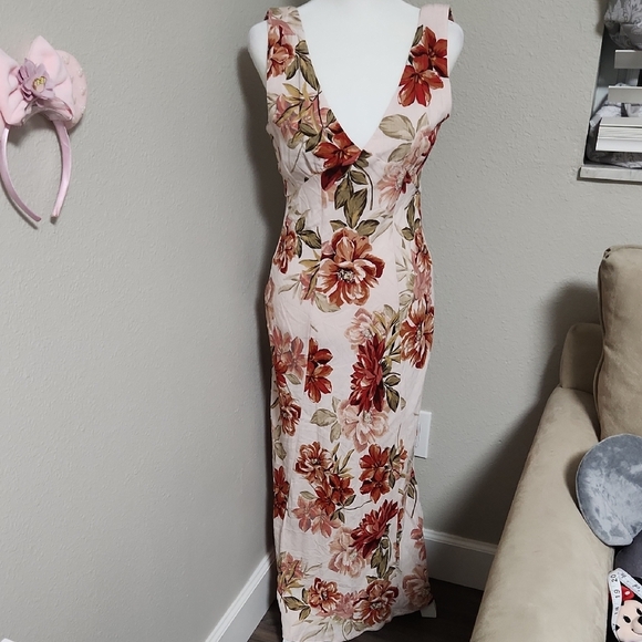 Paper Heart Dresses & Skirts - Anthropologie Paper Heart Pink Floral Sleeveless Linen Midi Dress